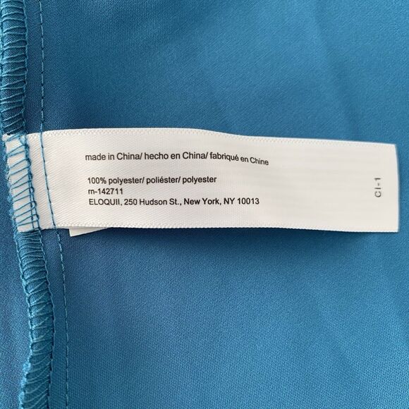 NWT Eloquii Satin Maxi Dress Women 22 Teal Shoulder Pads Belt Slit Glam Feminine - Picture 13 of 15